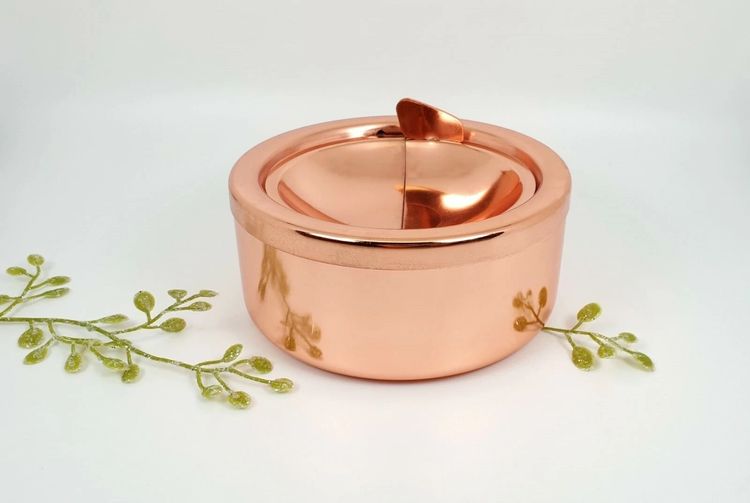 Smokeless Classic Metal Ashtray with a Lid for Cigarettes - Rosegold Windproof image 1